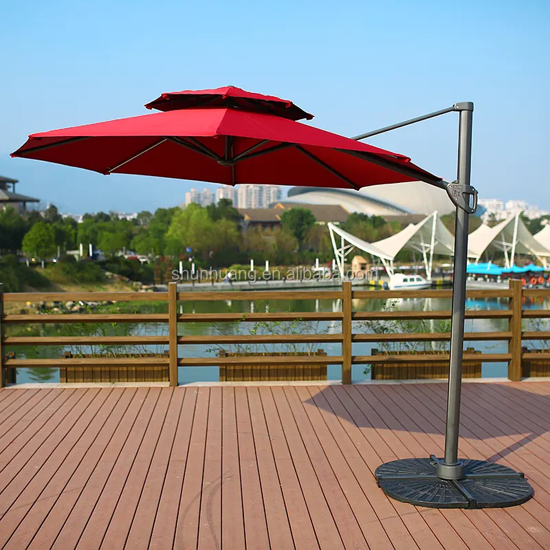 Meubles de jardin en plein air le moins cher parapluie romain parasol rond à double toit parapluie latéral