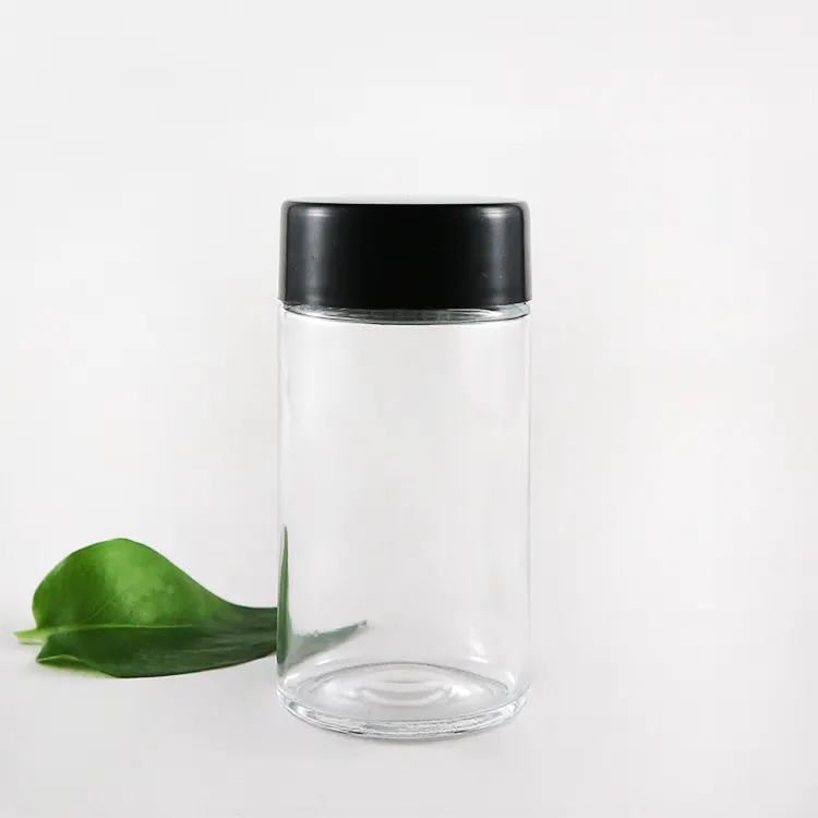 Recycelbares 1 oz -2.5 oz 75 ml glasgefäß kindersicheres glas und verpackung mit kunststoffkappe für kosmetikverpackung