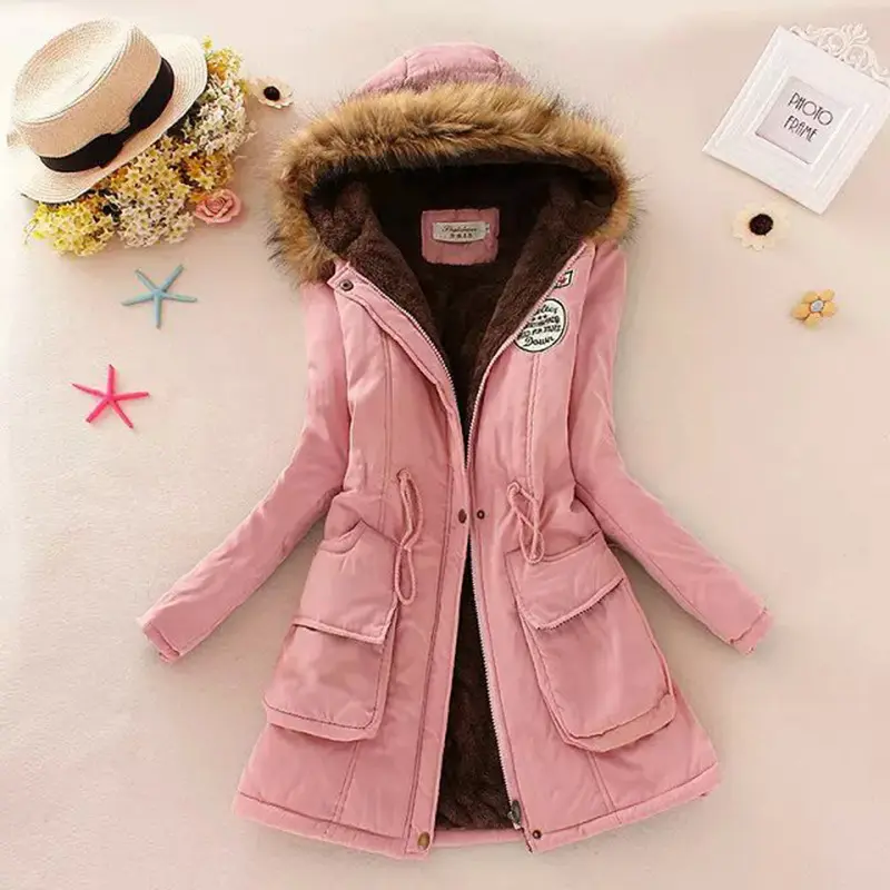 Aliexpress trend en iyi satış kadınlar kalınlaşmak uzun Coat sıcak kış kapşonlu kürk yaka Parka ceket