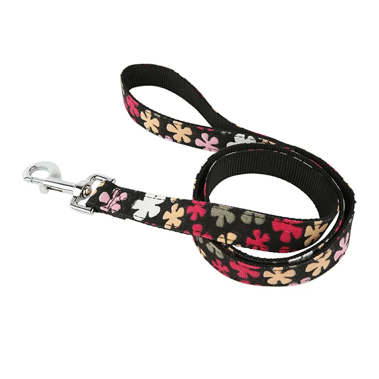 Modern style OEM design custom printing dog collar flower pattern luxury nylon pet leash