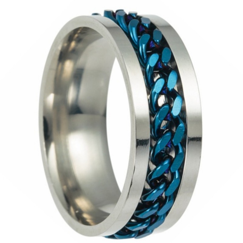 Bague en argent avec chaîne bleue
