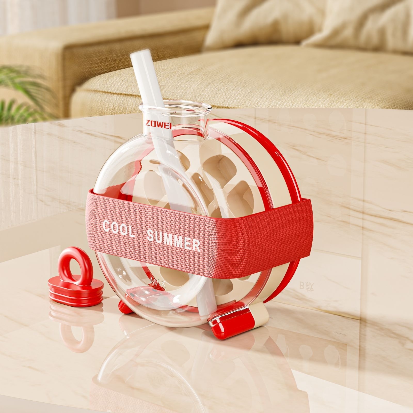 Rouge avec housse en silicone + paille
