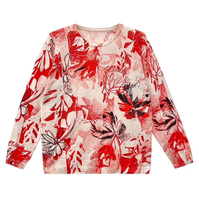Camicie 100% donna in tessuto di poliestere con stampa scivolosa camicetta a tracolla floreale rosso multicolore da donna Casual