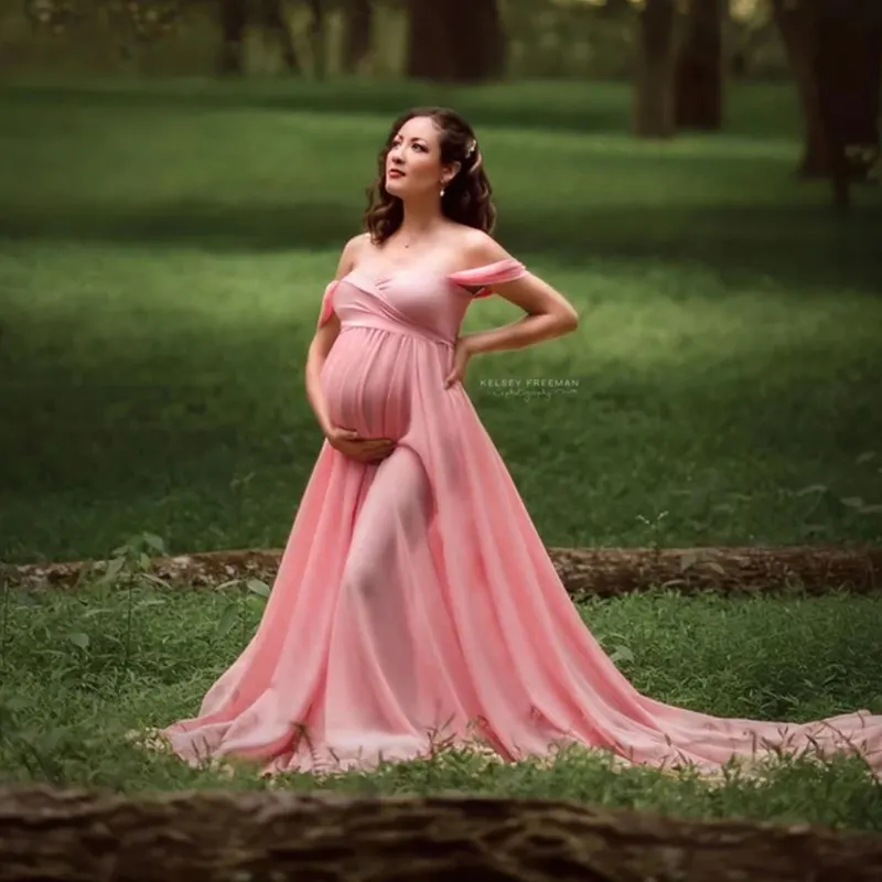 Vestido largo de embarazo de maternidad para vestidos de embarazada con hombros descubiertos para mujer Maxi vestido de maternidad