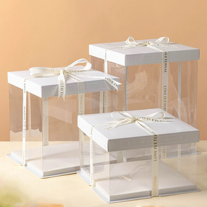 Factory Direct Sales Custom Flexography <strong>10x10</strong> 8 Inch Tall/short Round/square Single clear Cake <strong>Box</strong> Packaging with clear Window - Product Image 1