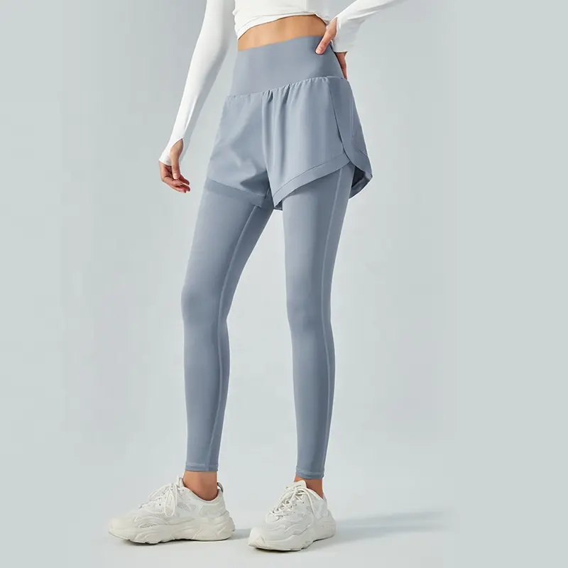 factory sportswear supplier 2 in 1 mini skirt yoga pants mesh fitness leggings