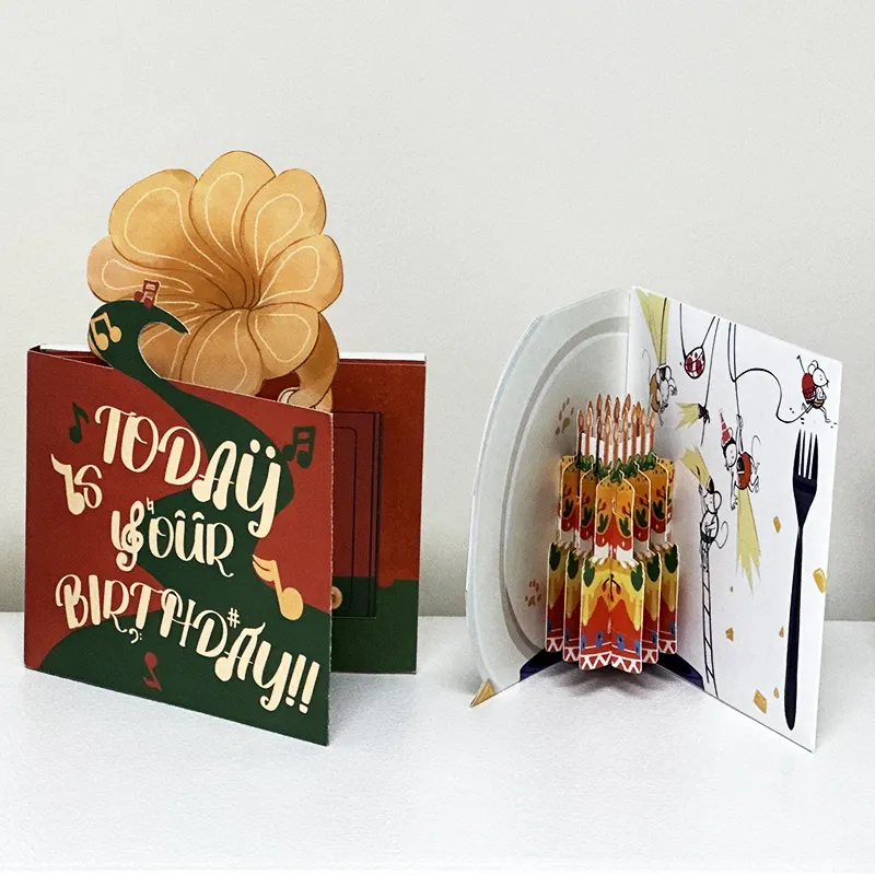 DIY high quality high end wedding birthday Christmas Handmade custom greeting card 3d birthday cake pop-up greeting cards