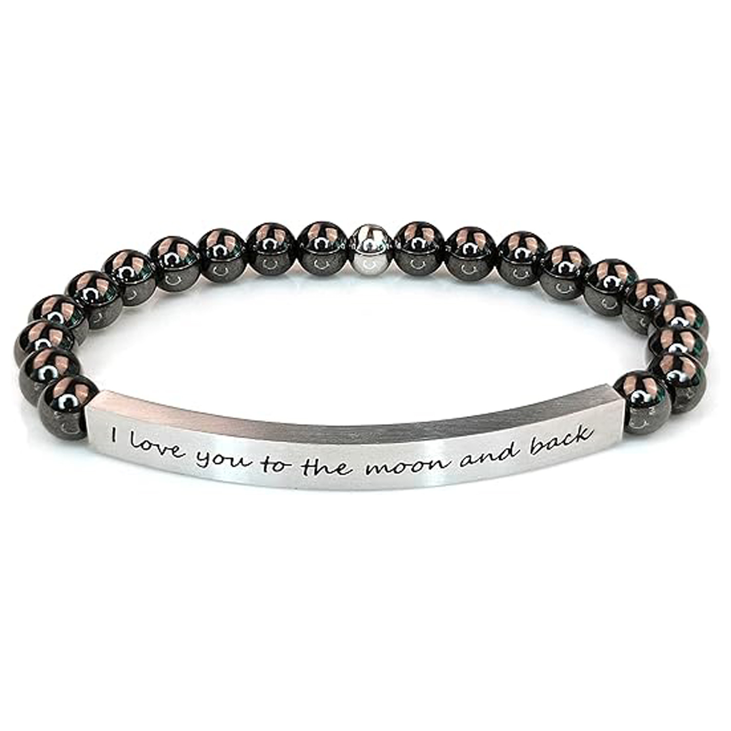 1-Bracelet gravé en pierre de fiel noire + coude en argent
