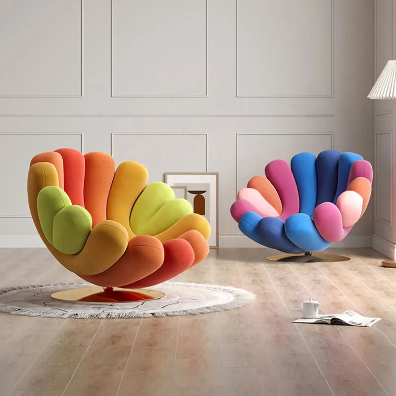 Modern Leisure Arm Sofa Chair Italian Design Colorful Hotel Sofa Chair Modern Velvet Fabric Sea Anemone Rotating Lounge Chair