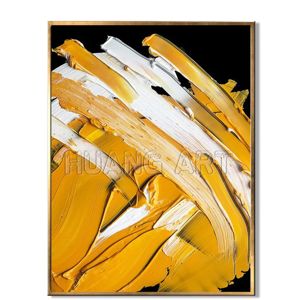 Pintados à mão amarelo cor grosso óleo abstrato faca pintura a óleo sobre tela para sala de estar Decor textura abstrata pintura pendurar