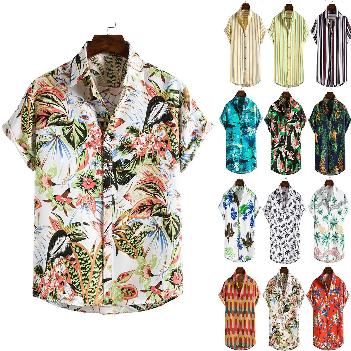 Herren Kurzarm Sommer Tropical Hawaii Beach Wear Casual Blumen hemden