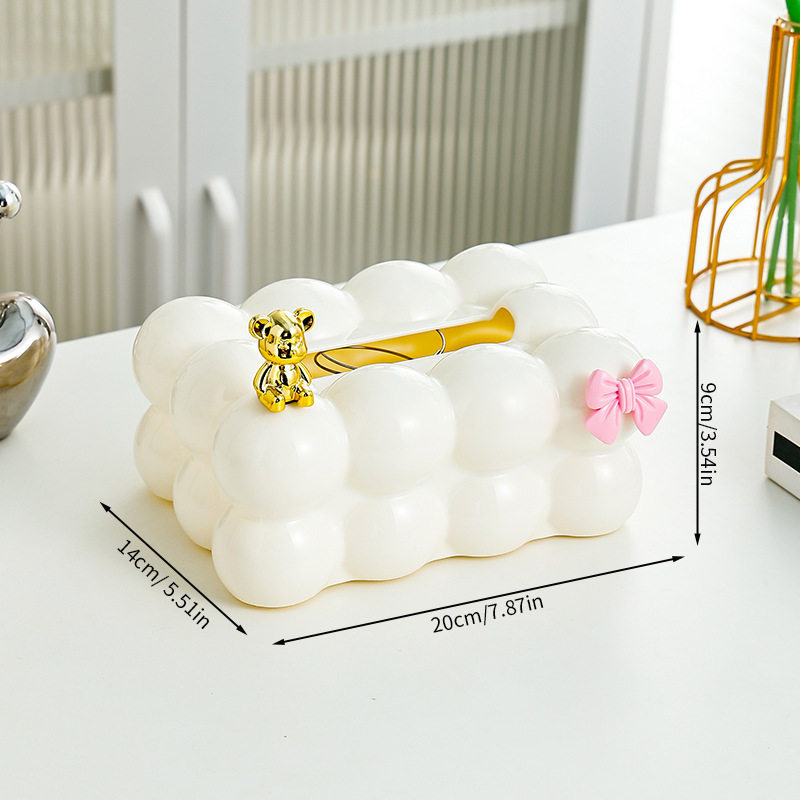 กล่องทิชชู่มาร์ชเมลโลว์ PP พร้อมโบว์หมีสีทอง