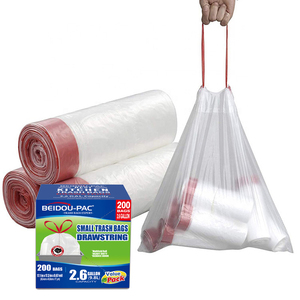 批发高品质HDPE LDPE拉绳垃圾手柄拉绳袋重型韧性好垃圾箱内衬垃圾袋 - Product Image 1