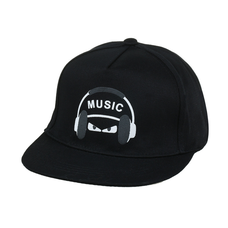 Black flat-brimmed music headphones