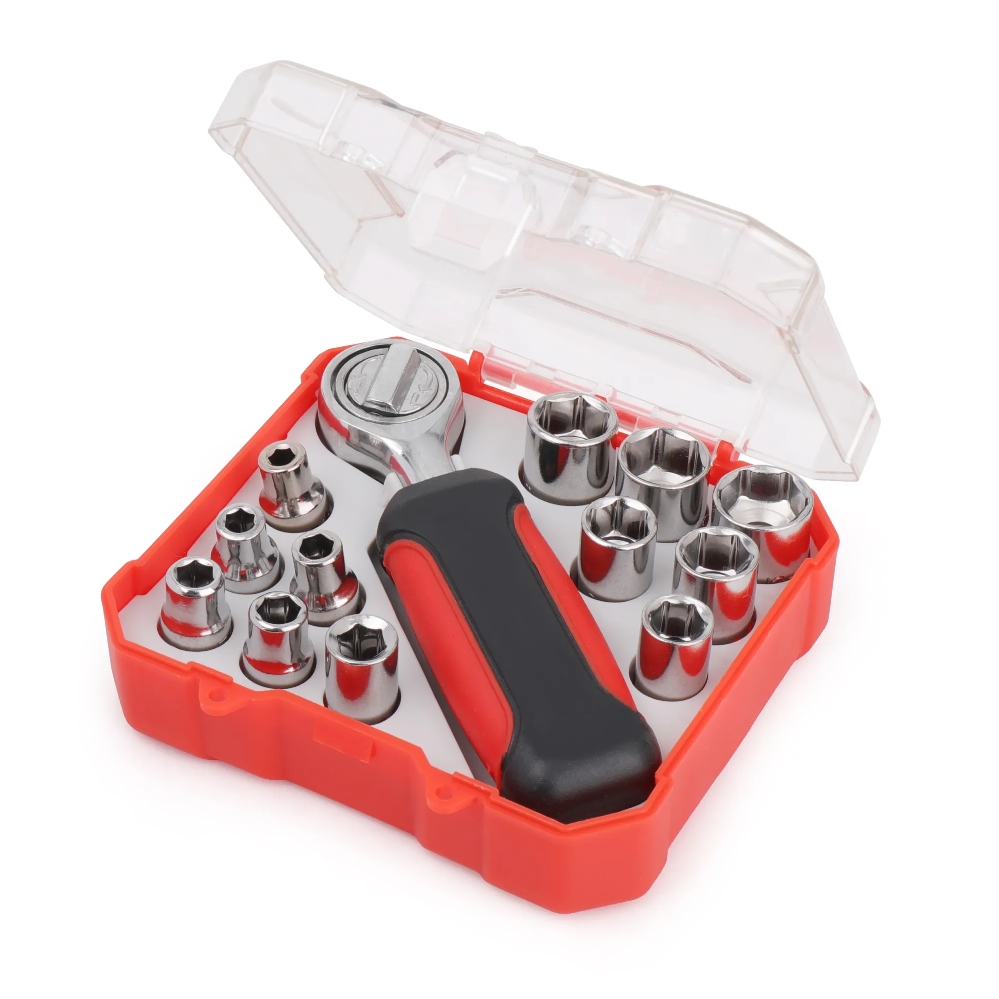 13pc Compact 1/4 inch Metric Socket Set including Ratchet Wrench Handle in a Portable Tray Box Case. OEM ODM Supported