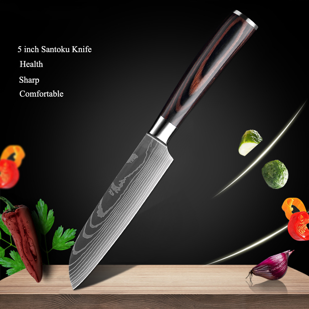 Santoku 5 pouces avec manche en bois coloré