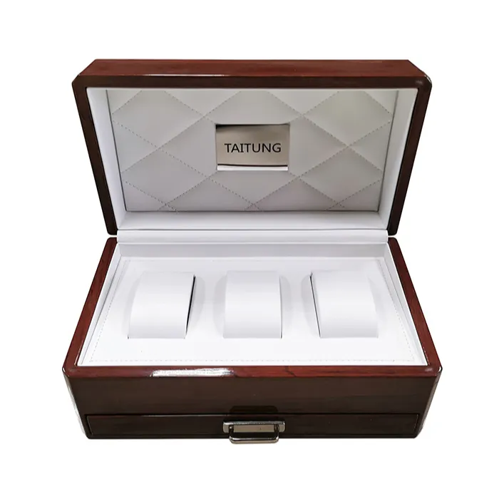 Luxury wholesale Wood Pu Leather Champagne Two-Layer Watch Package and display Box with pillow For Gentlemen