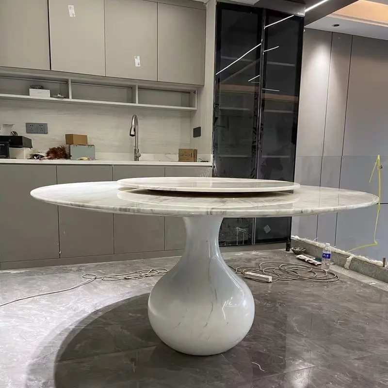 Mesa de jantar em mármore branco Carrara com pernas em mármore italiano luxuoso tamanho personalizado HZX