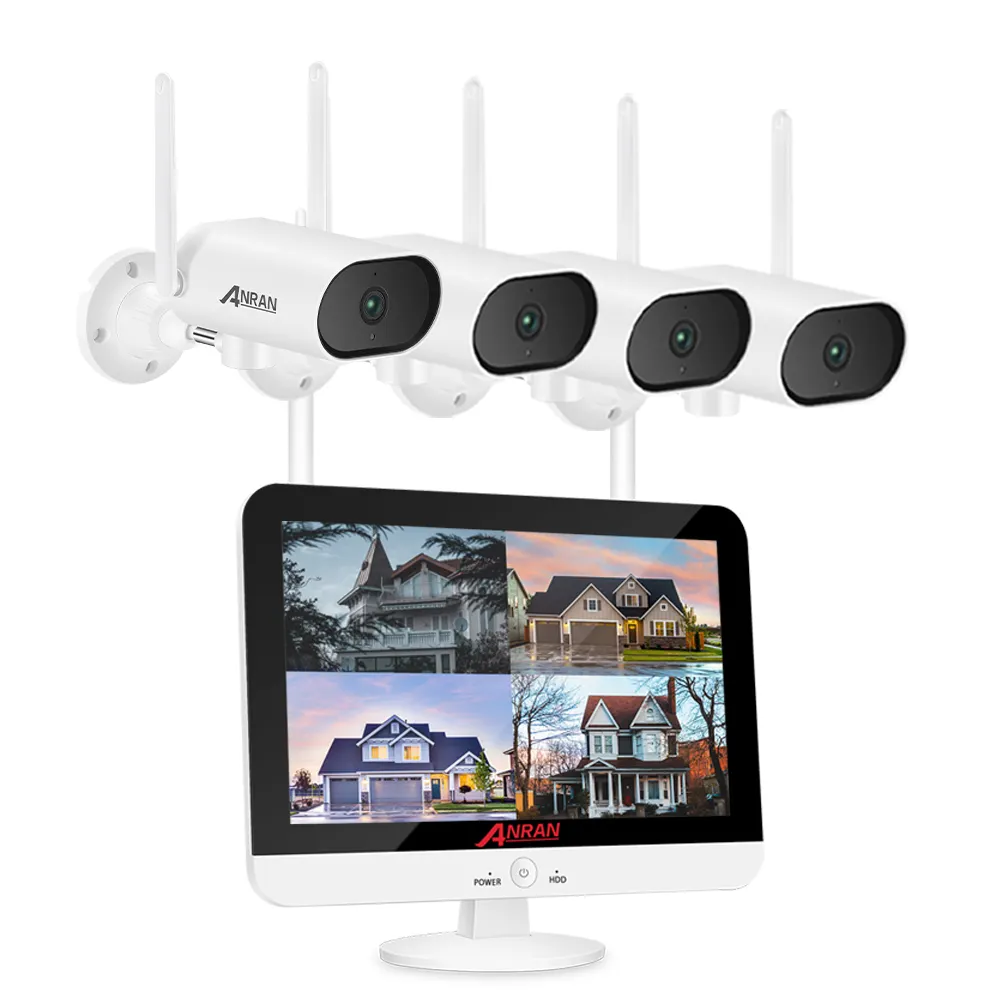 ANRAN 3MP hd 12.5'' LCD Monitor wireless 4ch nvr kit home outdoor alarm security survillance PTZ wifi camera system