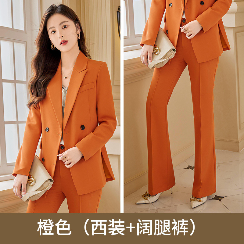 Orange suit with flared trousers