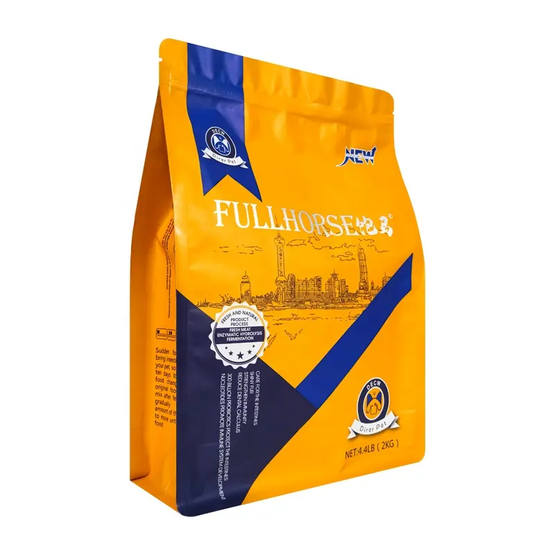 Bolsas de embalaje de granos de café de fondo cuadrado con impresión mate reciclable, parte superior de aluminio con cremallera, fondo plano, 500g para alimentos para mascotas
