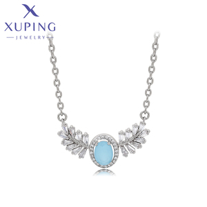 M & L -14N2341707 Xuping เครื่องประดับแฟชั่นหรูหราสง่างามสร้อยคอหินชุบทองคำขาวสีฟ้าสดใส - Product Image 1
