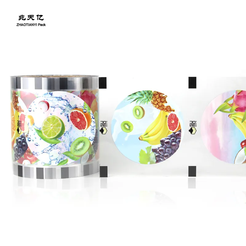 Transparent printed Plastic Film milk juice bubble tea lid plastic heat seal packaging cup sealing film roll