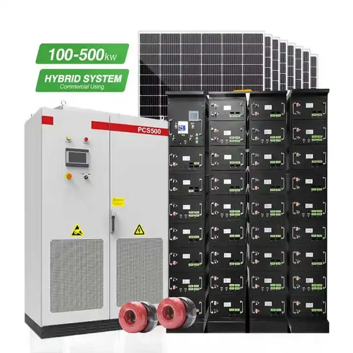 200kw 300kw 500kw 상업용 대형 발전소 리튬 배터리 용기를 갖춘 하이브리드 태양 에너지 저장 시스템