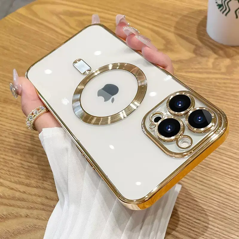 Electroplated transparent mobile phone case magnetic absorption wireless charging comes with lens film For iPhone 14 Pro Max