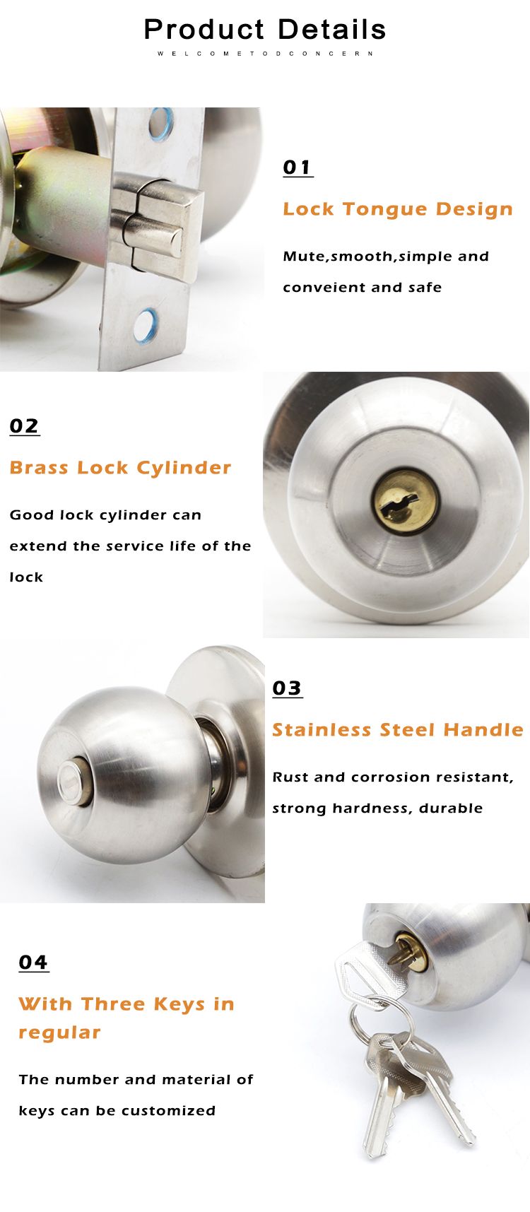 RTS Room Interior Privacy Ball Knob Door Handle 587 Entrance Cylindrical Round Door Lock