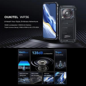价格便宜的Oukitel WP36智能手机8gb + 128gb 10600毫安时6.52英寸指纹识别NFC Oukitel手机