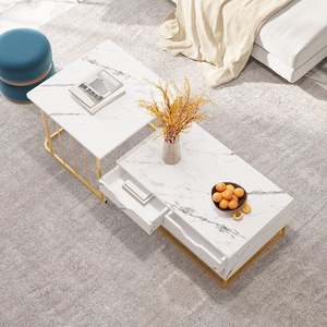 Orangefurn Steel <strong>Mdf</strong> Nesting Modern Coffee <strong>Table</strong> <strong>Set</strong> of 2 in White Coffee <strong>Table</strong> With Drawers Shelves Storage - Product Image 4