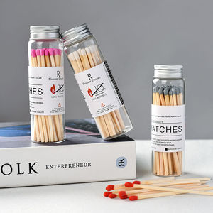 Fabrika özelleştirilmiş cam şişe maçlar mum maçlar renkli kafa ahşap Matchsticks aromaterapi mum kavanoz için