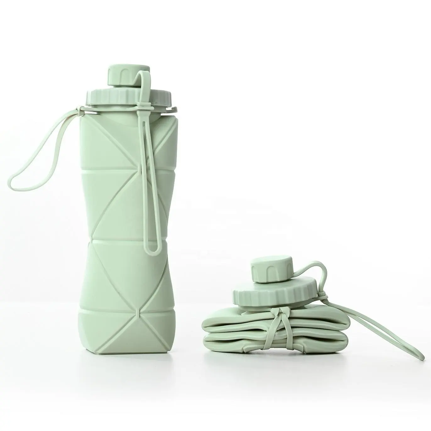 휴대용 동반 컵 Bpa 무료 식품 등급 카모 야외 스포츠 안티 가을 라운드 주전자 500ml 접을 수있는 실리콘 물병