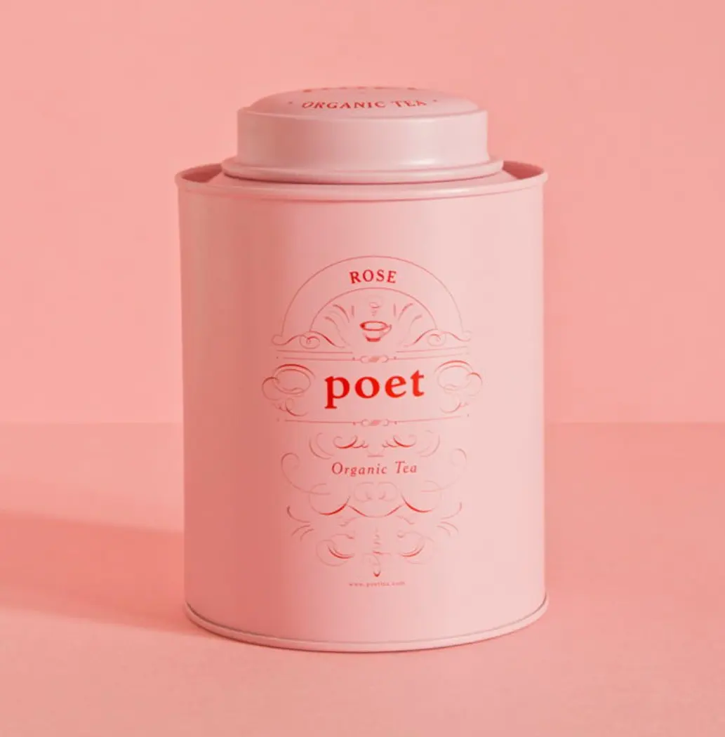 Nova caixa de lata de café de chá personalizada, grande embalagem hermética de metal redonda rosa para chá