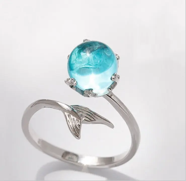 Новинка 2021, оптовая продажа, кольца с хвостом русалки с синим камнем, кольца в стиле бохо для женщин