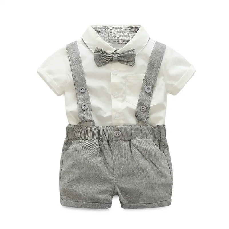 Monos formales de algodón orgánico para bebé, traje de camisa con pajarita, conjunto de ropa para niño