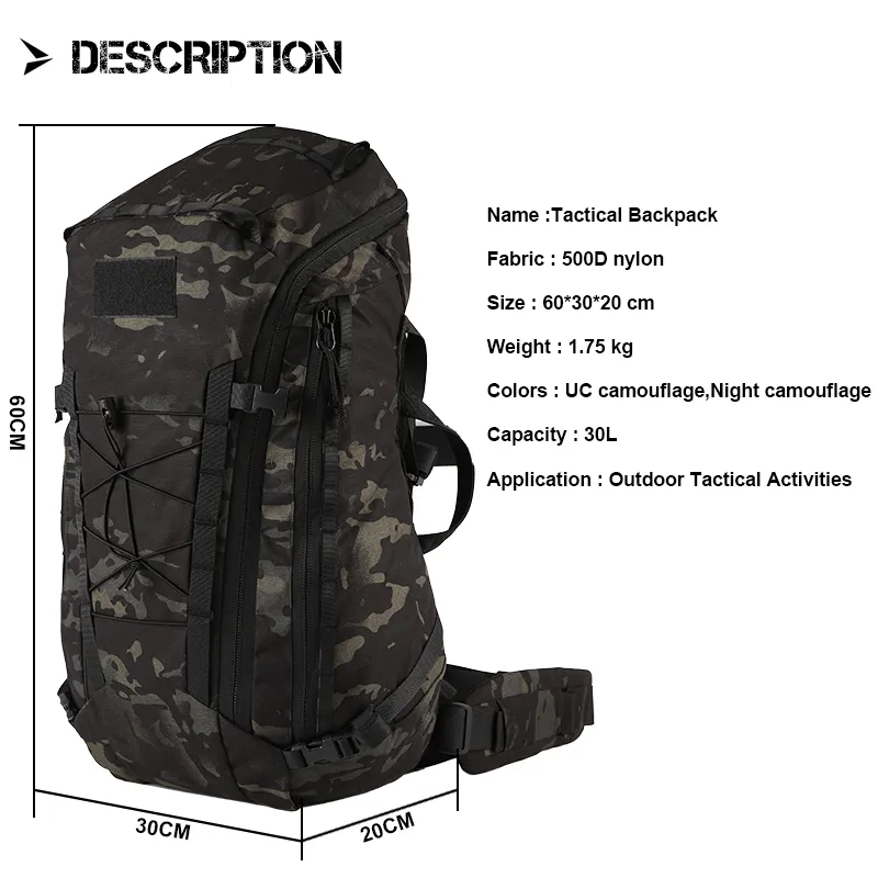 Açık çok fonksiyonlu 30L 45L 500D naylon taktik sırt çantası MOLLE büyük kapasiteli Assault paketi