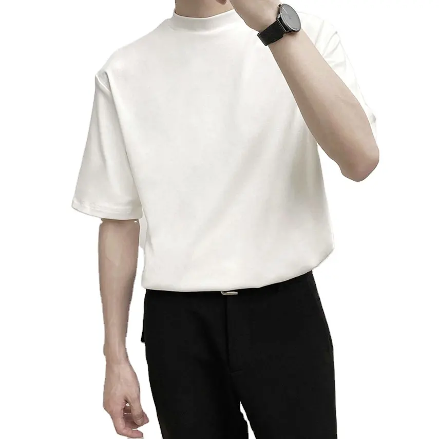 Camiseta boxy personalizada e baixa personalizada, camiseta branca de tamanho grande para homens, com impressão personalizada, logotipo personalizado