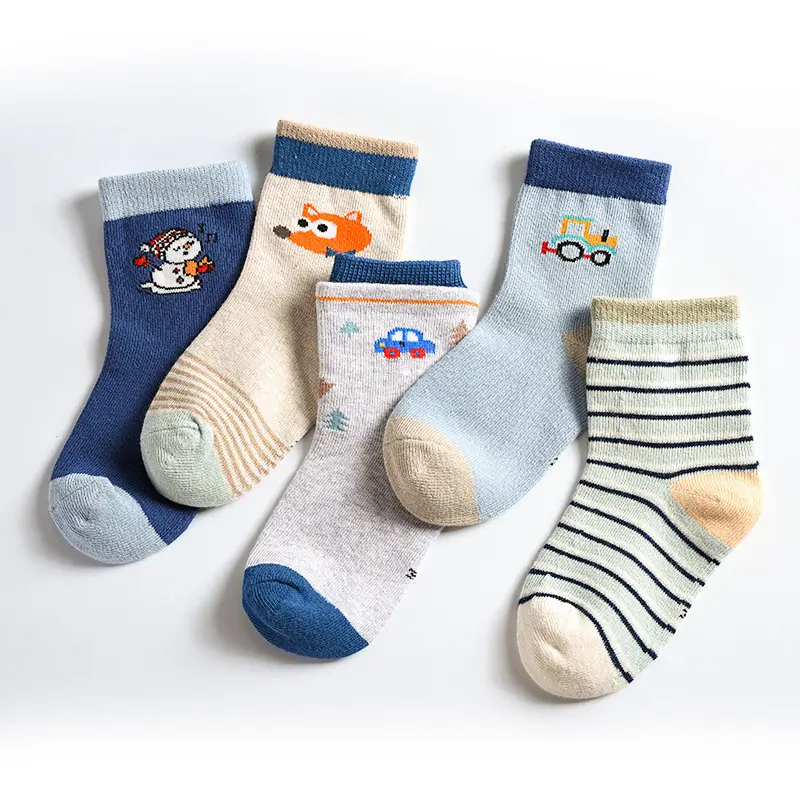 Wholesale custom autumn new style in tube children's cotton socks thick boys' anti slip cute cartoon socks