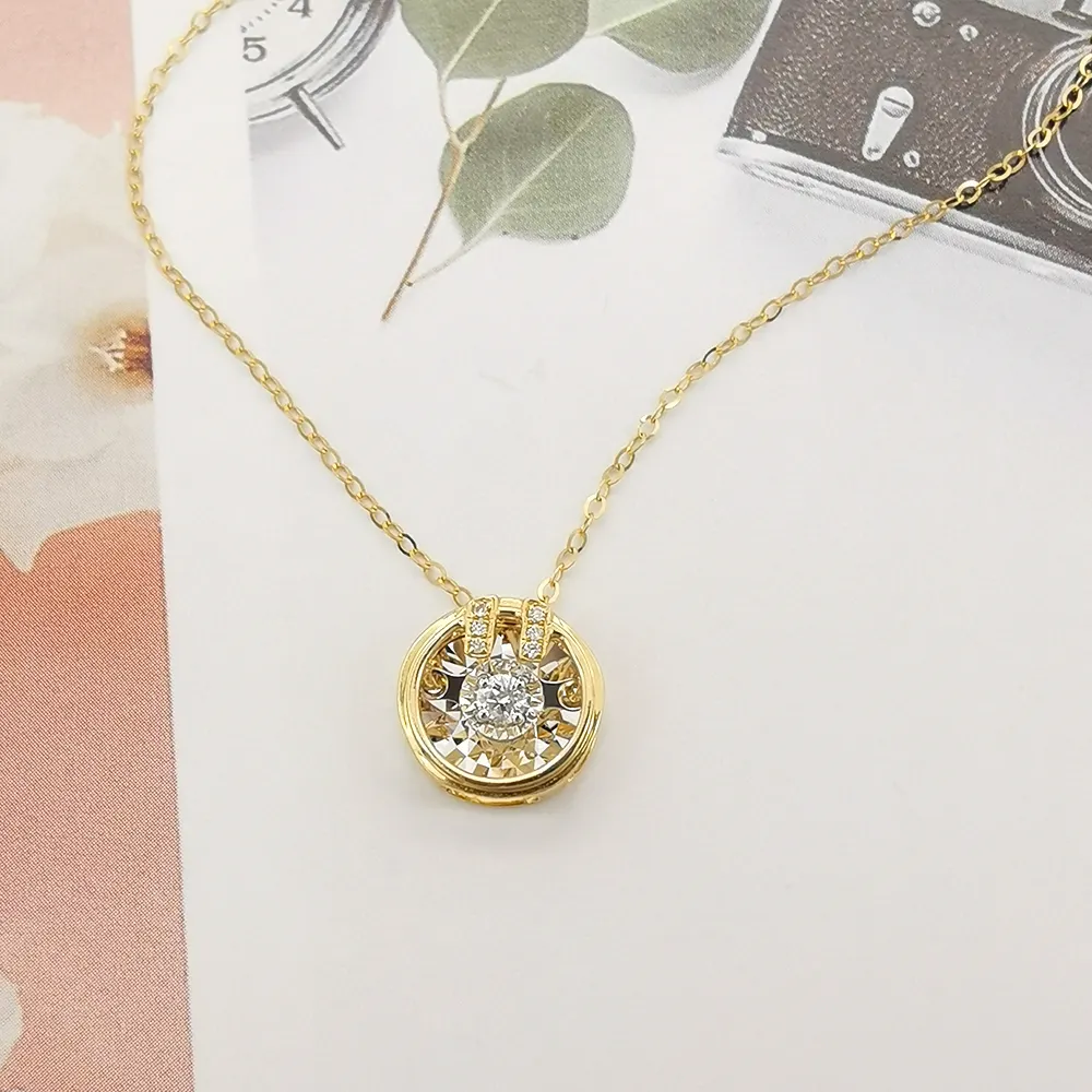 Kalung Liontin Bentuk Bulat Berlian Asli Emas Polos, Perhiasan Wanita Desain Baru untuk Kalung Liontin Murni 18K Rantai Tautan 1 Buah