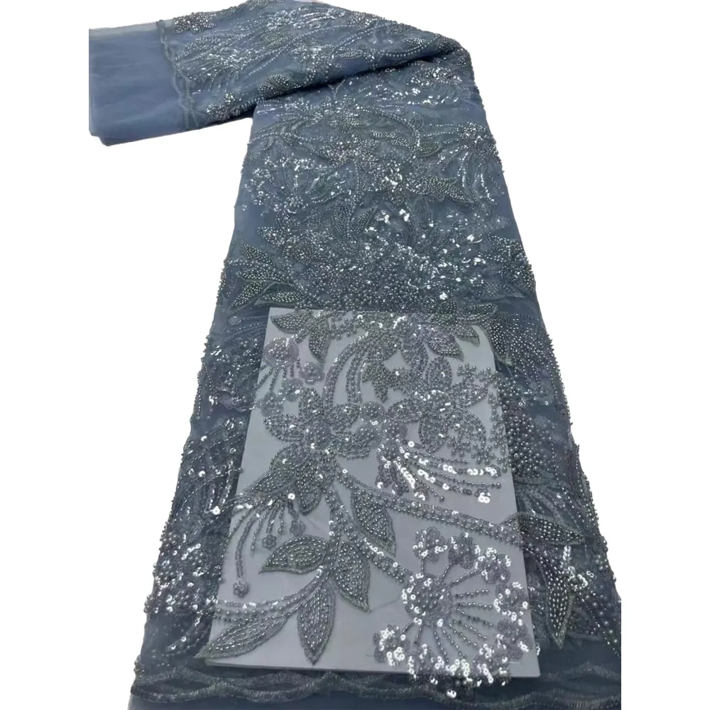 Tissu de dentelle africaine pailletée 2023 Tissu de dentelle en tulle brodé français de haute qualité Robe de mariée nigériane 5 yards