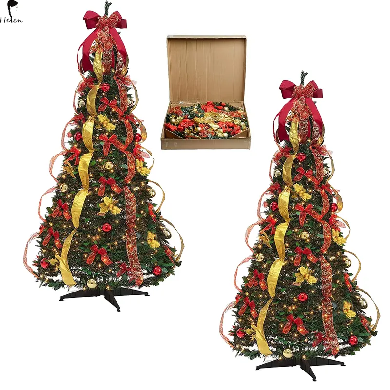 Árbol de Navidad telescópico, material de PE/PVC, árbol de Navidad retráctil, fácil de instalar para fiestas al aire libre