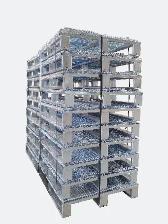 Fabrika kaynağı katlanabilir büyük kapasiteli katlanır özel çelik Metal tel örgü konteyner için şarap şişeleri metal depolama paleti