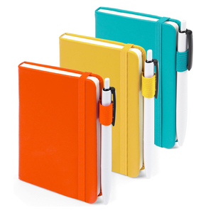 Lindo periódico Oficina Papelería Útiles escolares Mini Notebook A6 Bloc de notas de bolsillo de metal con pluma - Product Image 1