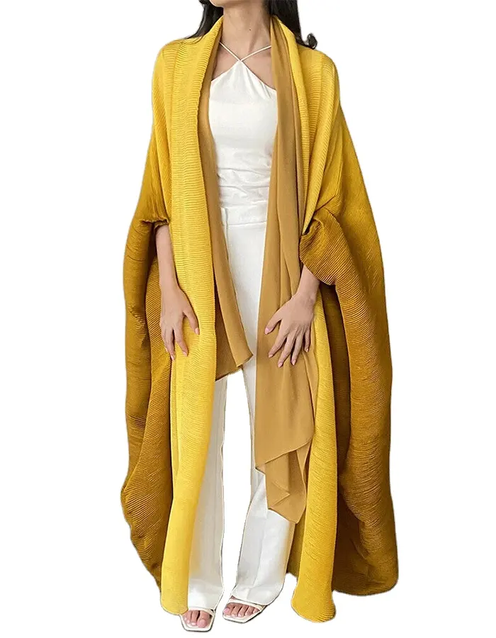 Abrigo degradado plisado para mujer, chaqueta cárdigan con cuello plegable de otoño y verano para mujer