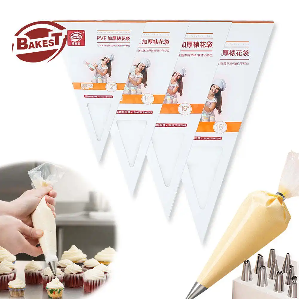 BAKEST sacs d'outils de pâtisserie en plastique jetables de haute qualité 12 pouces glaçage PVE/PE sacs à tuyauterie plus épais sans pointe pour gâteau Cupcake