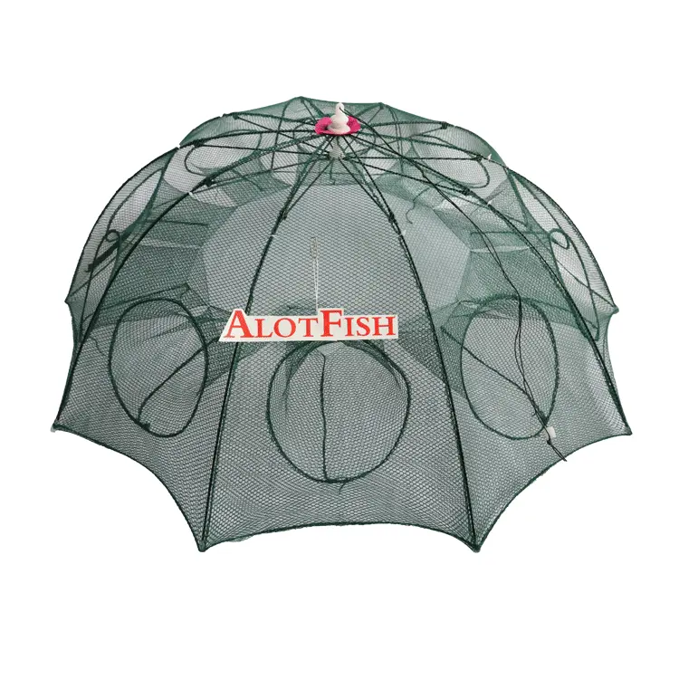 접이식 휴대용 육각 6 구멍 큰 입구 낚시 트랩 UT661 내구성 나일론 새우 게 트랩 캐스트 스틸 와이어 프레임 우산
