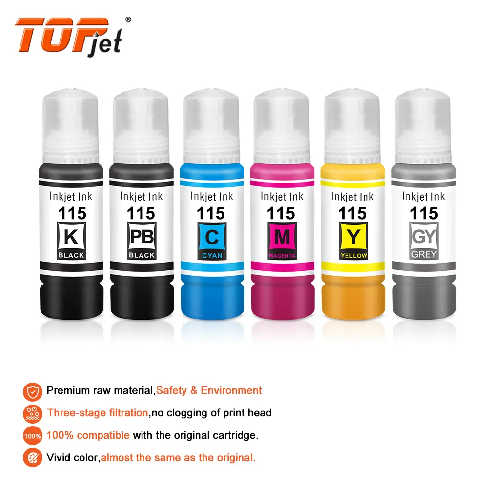 Topjet 115 T115 kit a getto d'inchiostro sfusi Premium da 70ml ricarica bottiglie inchiostro Tintas compatibile per stampante Epson EcoTank L8180 L8160