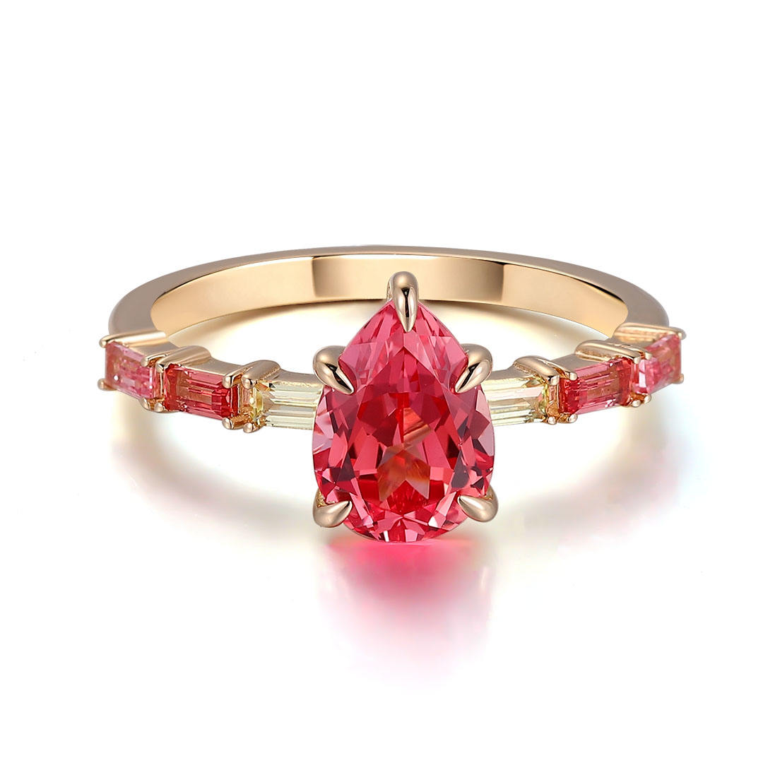 Anillo de rubí cultivado en laboratorio de oro macizo de 10 quilates